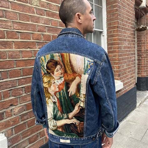 Tapestry Oversized Leather Denim Jacket 